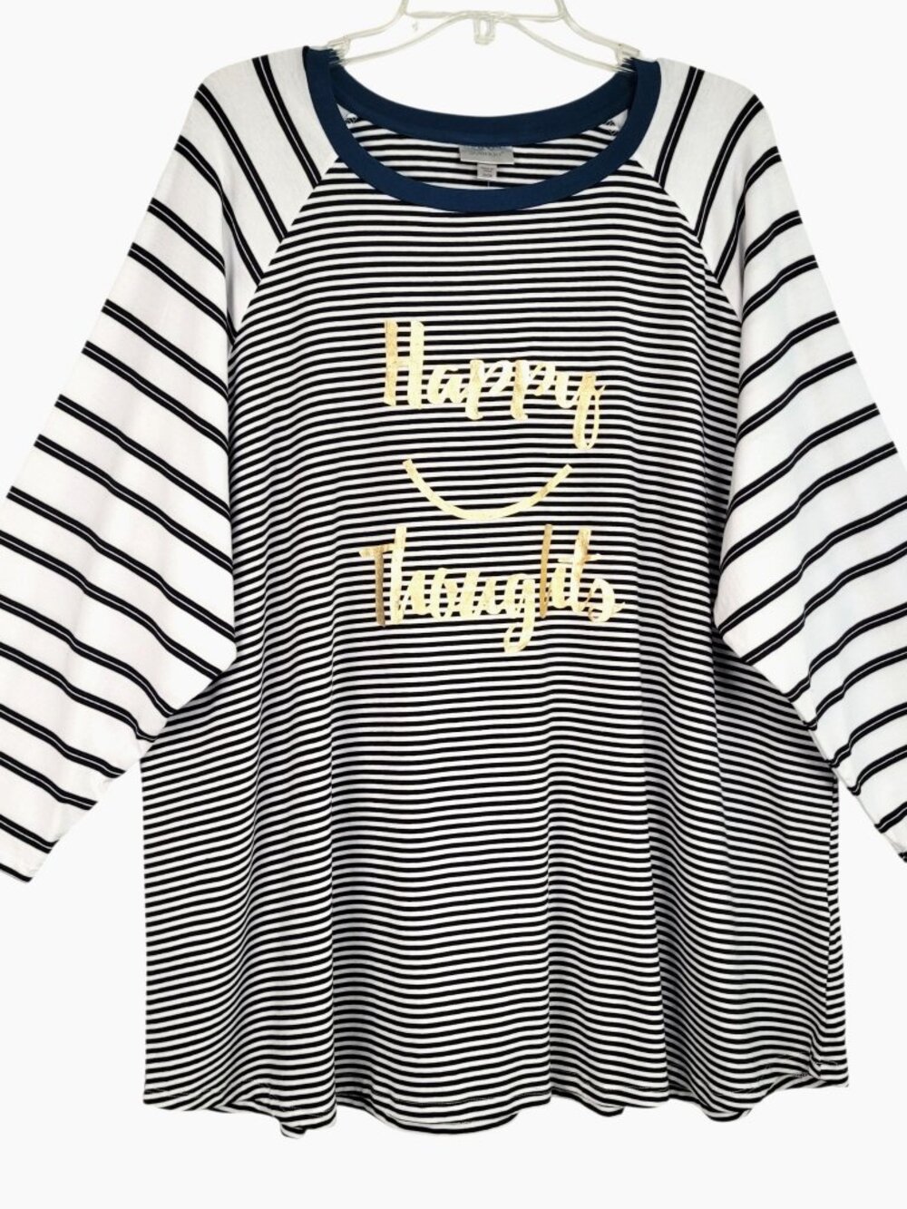 Avenue Top Women's 26/28 Black White Striped 3/4 Sleeves Stretch Comfy Whimsical